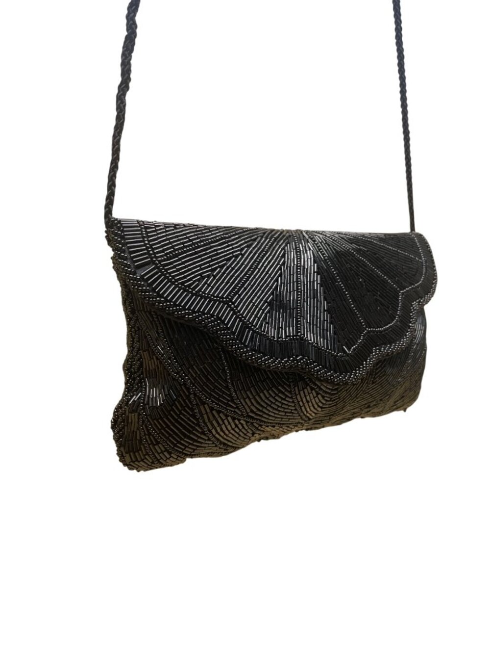 André Cellini Women’s Black Beaded Elegant Scallop Design Formal Crossbody Bag - Picture 5 of 10